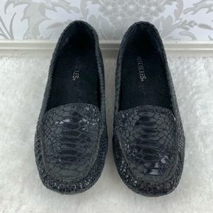 Aerosoles Army Croco Black Flats Loafers Slip On Wedge Womens Size 7 1/2